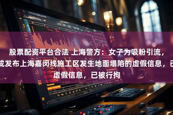 股票配资平台合法 上海警方：女子为吸粉引流，用AI生成发布上海嘉闵线施工区发生地面塌陷的虚假信息，已被行拘